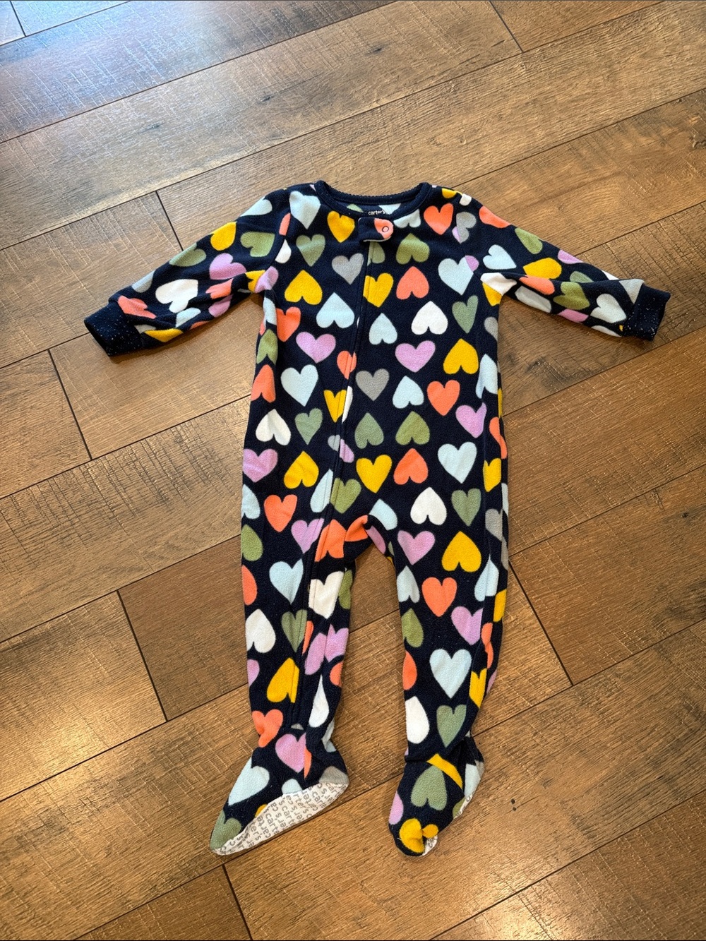 Carter's Navy Fleece Footed One-Piece with Multicolor Hearts